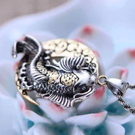 crescent moon necklace koi fish pendant