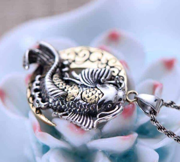 crescent moon necklace koi fish pendant