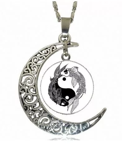 koi fish tattoo black and white yin yang necklace