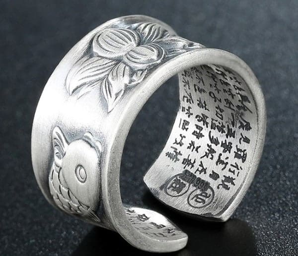 sterling silver rings koi fish and lotus flower design
