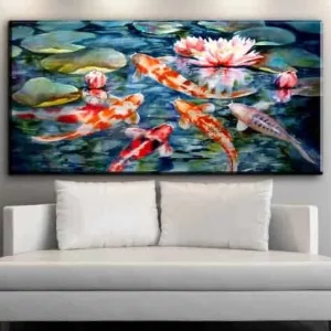 japanese koi fish painting with lotus flower background