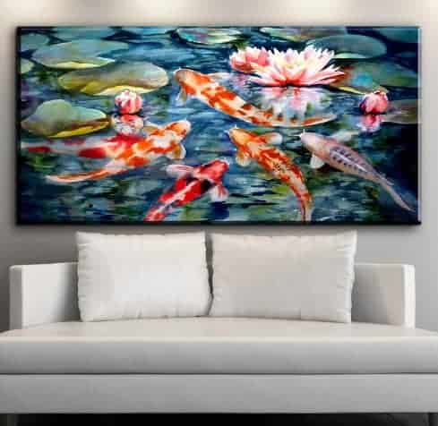 japanese koi fish painting with lotus flower background