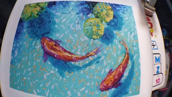 two chagoi koi fish abstract painting
