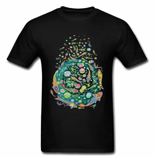 Koi fish shirt doodle art design black color for sale