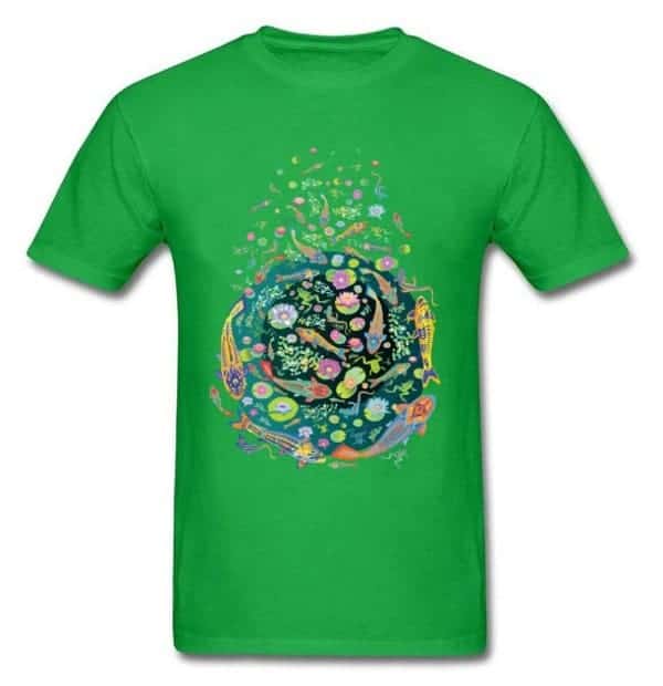 Koi fish shirt doodle art design green color for sale