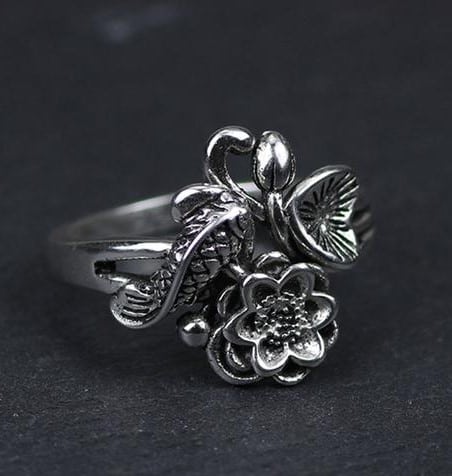 koi fish ring meaning oxidized sterling silver ring engraved koi fish &lotus flower 100% pure sterling silver