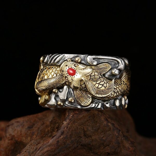 Sterling Silver Jewelry Men's Personality Koi Wide Ring 5