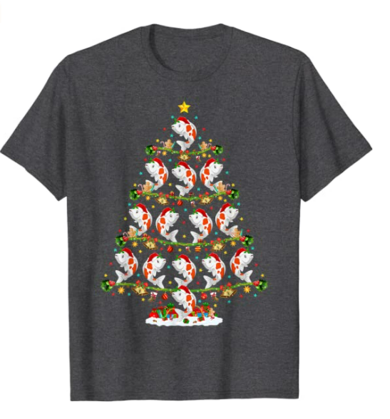 Funny Xmas Lighting Santa Koi Fish Christmas Tree T-Shirt 4