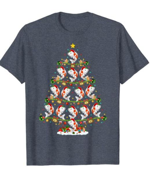 Funny Xmas Lighting Santa Koi Fish Christmas Tree T-Shirt 3