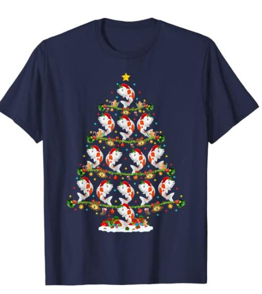 Funny Xmas Lighting Santa Koi Fish Christmas Tree T-Shirt 9