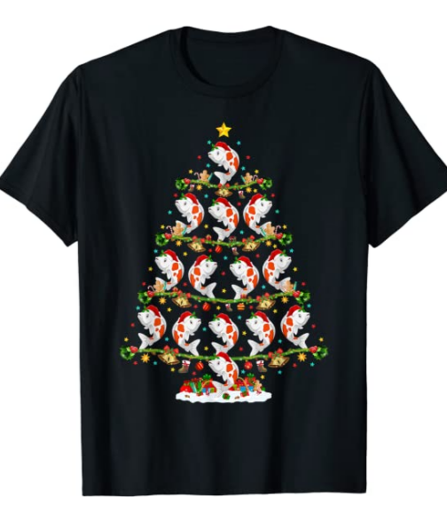 Funny Xmas Lighting Santa Koi Fish Christmas Tree T-Shirt 10