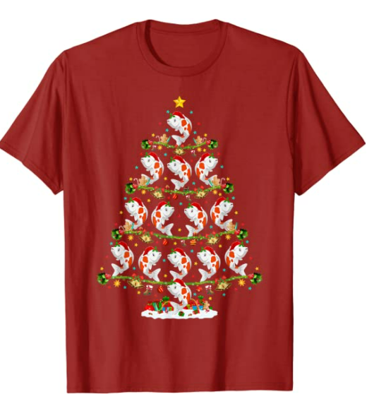 Funny Xmas Lighting Santa Koi Fish Christmas Tree T-Shirt 6