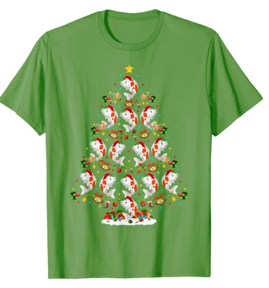 Funny Xmas Lighting Santa Koi Fish Christmas Tree T-Shirt 5