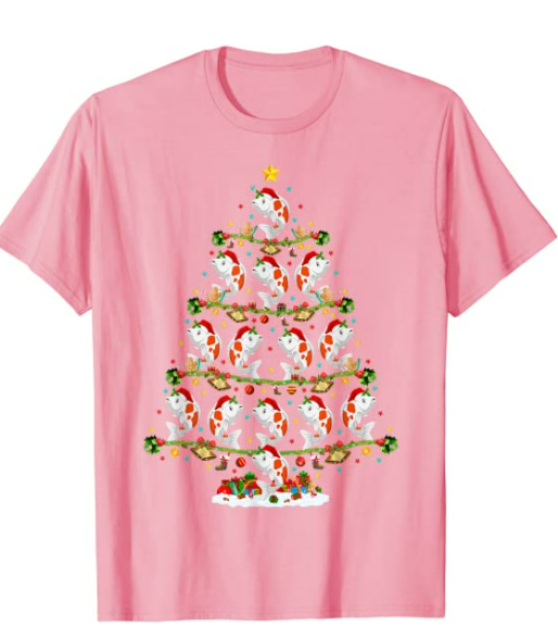 Funny Xmas Lighting Santa Koi Fish Christmas Tree T-Shirt 2