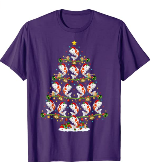 Funny Xmas Lighting Santa Koi Fish Christmas Tree T-Shirt 1