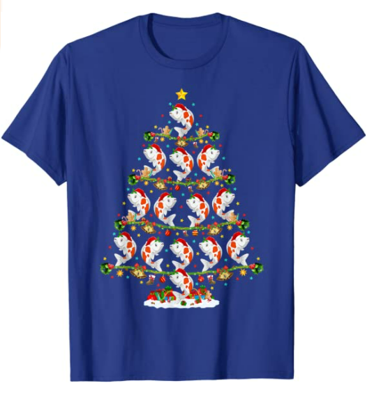 Funny Xmas Lighting Santa Koi Fish Christmas Tree T-Shirt 8