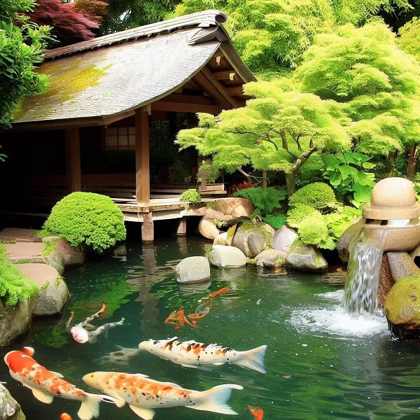 Japanese koi pond garden
