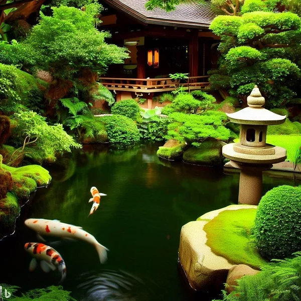 Japanese koi pond garden