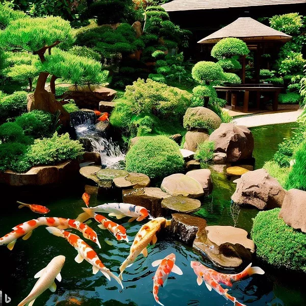 Japanese koi pond garden 