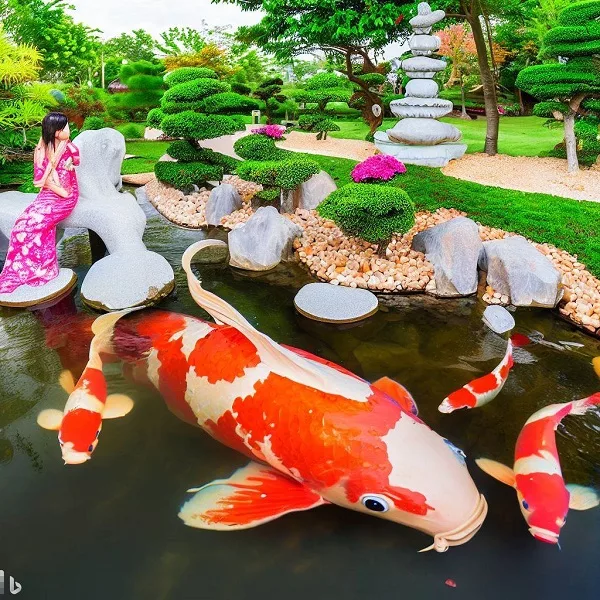 Koi fish sculptures
