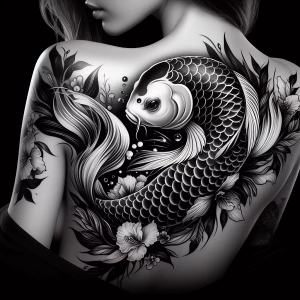 Black and white koi fish tattoo design
