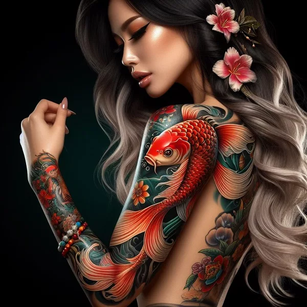 Koi fish tattoo arm design