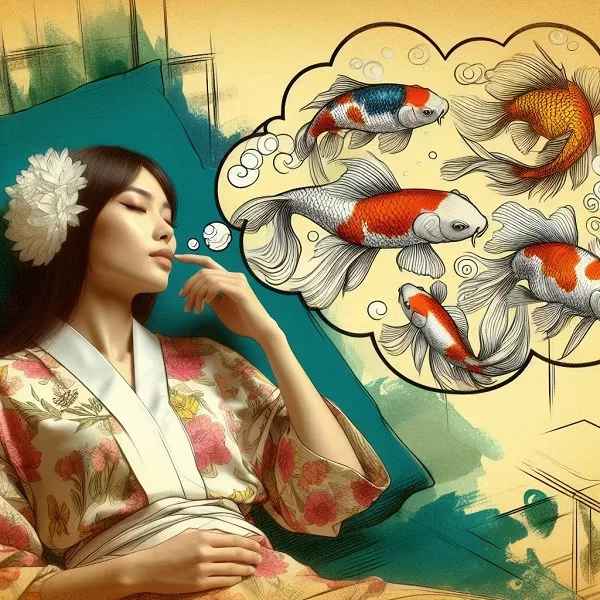 Koi Fish Dreams a beautiful young lady dreaming of beautiful koi fish 