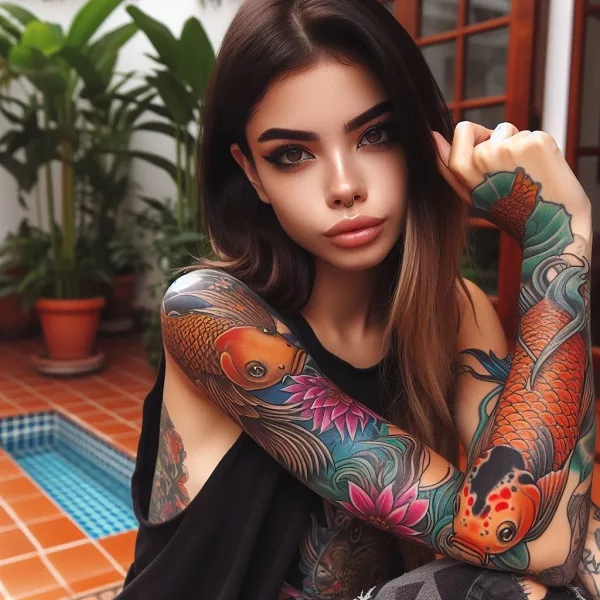 Koi fish tattoo design beautiful girl wearing 