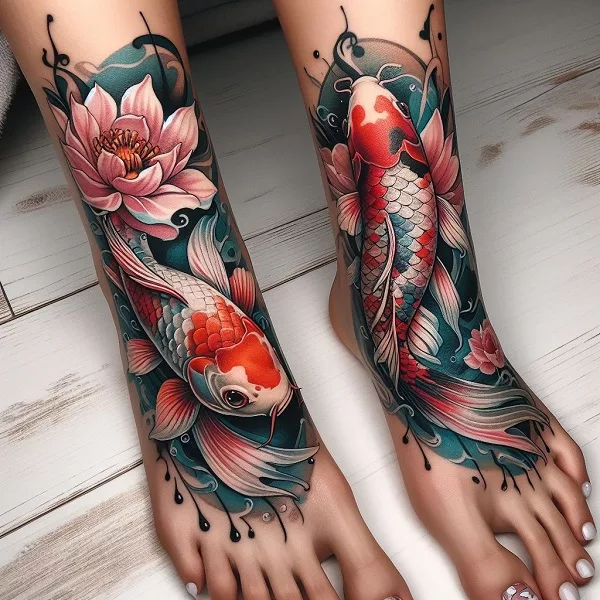 Koi fish tattoo design  in the legs