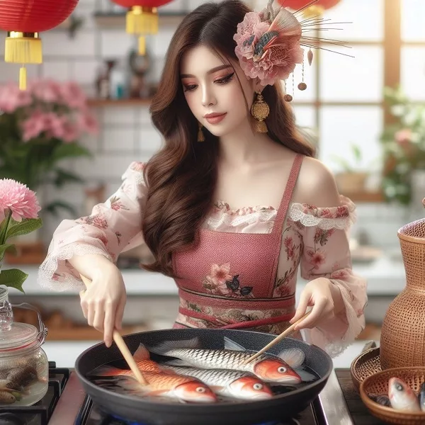 Can You Eat Koi Fish?  a beautiful lady cooking koi fish 