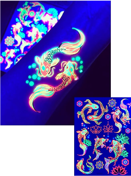 yin yang koi fish tattoo Blacklight Glow Party Temporary Tattoo-1 Sheet - Yin and Yang Koi Fish